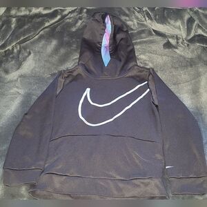 Nike Girls Black w Silver Swoosh Logo Hoodie Hooded Sweatshirt Size 6X/L
